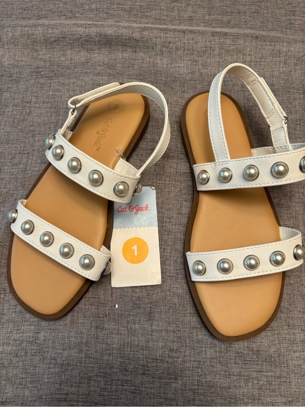 Cat & Jack White Studded Girls' Strap Sandals Size 1